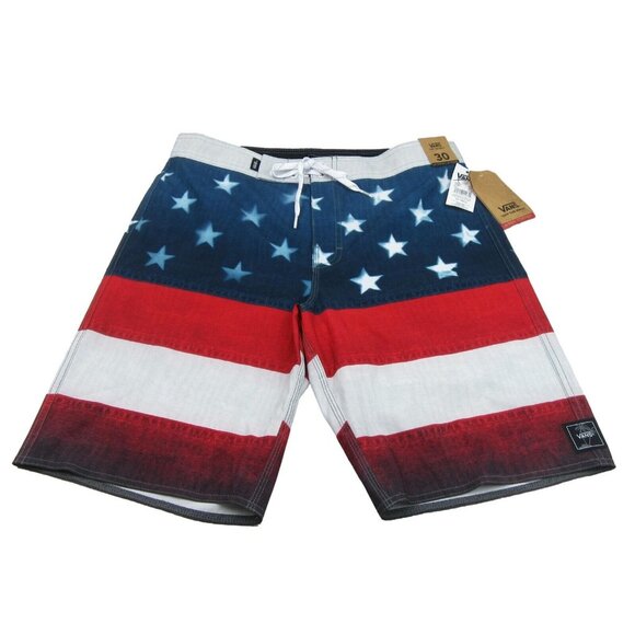 Vans Era USA American Flag Boardshort Swim Trunks Mens Size 30 NEW - Picture 1 of 13